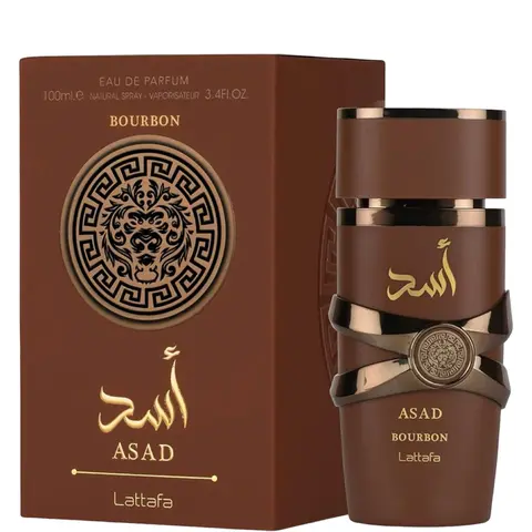 Lattafa Asad Bourbon Unisex Eau de Parfum Spray (3.4 oz) - Top Notes: Pink Pepper, Lavender, Mirabelle Plum, Amber, Vanilla; Vetiver Drydown