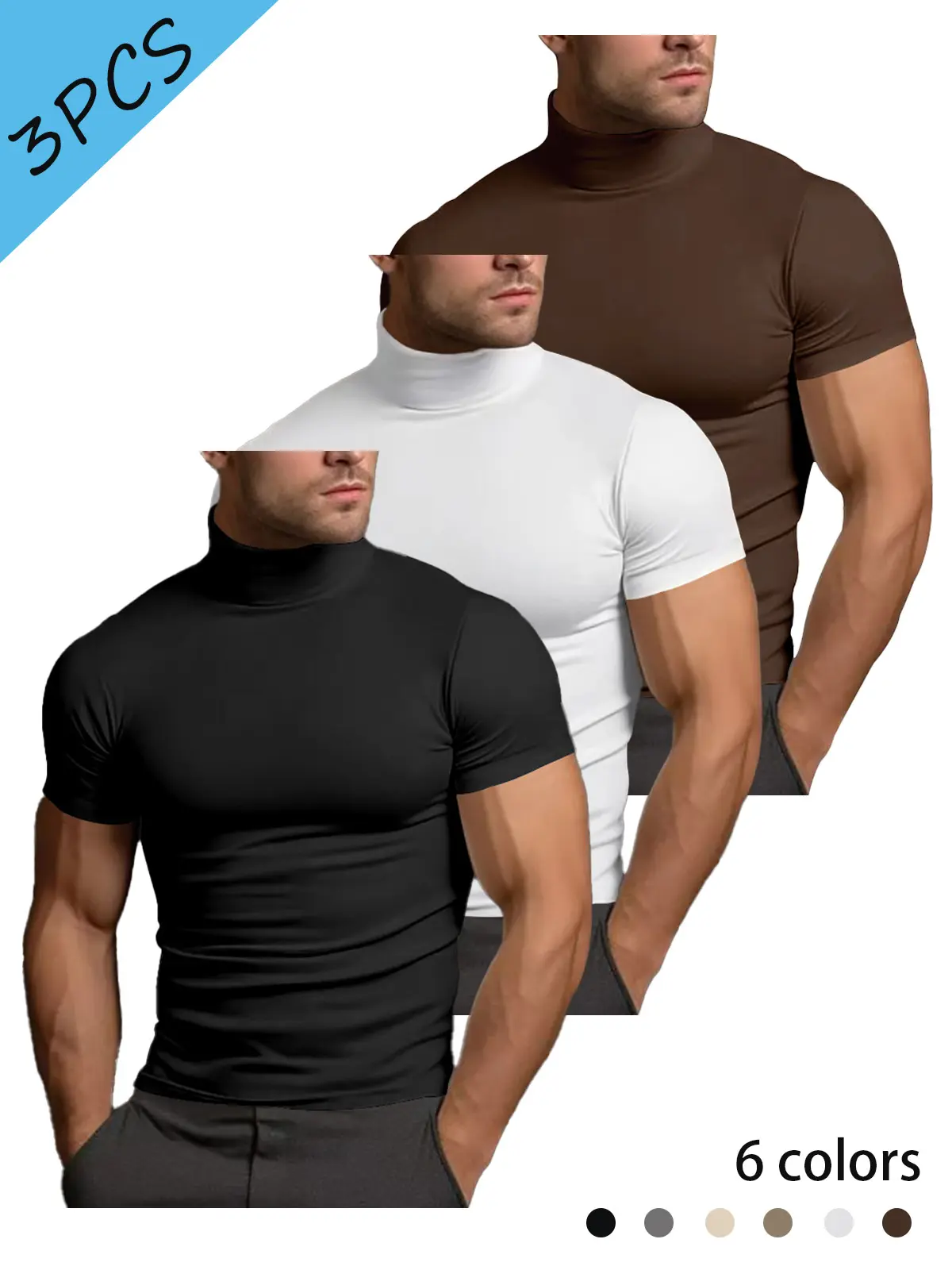 Men’s Turtleneck Short Sleeve T-Shirt, Slim Fit Fitted Athletic Top, Casual Workout Gym Shirt for Training, Fitness, Streetwear & Daily Wear