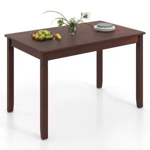 COSTWAY - 48-Inch Wooden Dining Table for 4 People Rectangular Kitchen Table with Rubber Wood Legs-Cherry