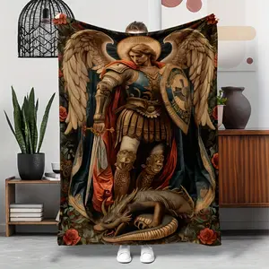 Retro Angel Warrior printed flannel blanket - Non-allergenic, reusable digital printed soft and comfortable blanket, suitable for sofas, camping, travel - A gift blanket for friends and family all season