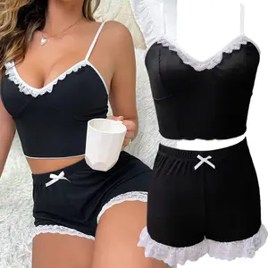 Women Cami Pajama Set Sleepwear Lace Trim Short PJ Set With Shorts 2 Piece Nightwear For Sleeping