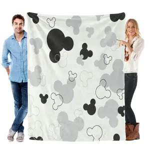 [SummerVibes] DISNEY CLASSIC Minimalist Mickey Silhouette Flannel Blanket - Soft Black & White Modern Throw for Couch, Bed, Office & Home Decor