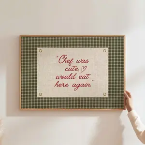 Chef Was Cute Would Eat Here Again Trendy Kitchen Art Vintage Kitchen Poster Family Wall Art Horizontal Gingham Decor 1 - (Unframe)