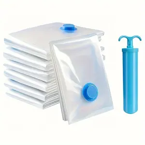 5-Pack Space Saver Vacuum Storage Bags with Hand Pump - Reusable Sealed Plastic Organizer for Clothes, Blankets, Bedding - No Power Needed, Zip Closure, Rectangular - For Home, Travel, Moving - Ideal for Decluttering & Organization