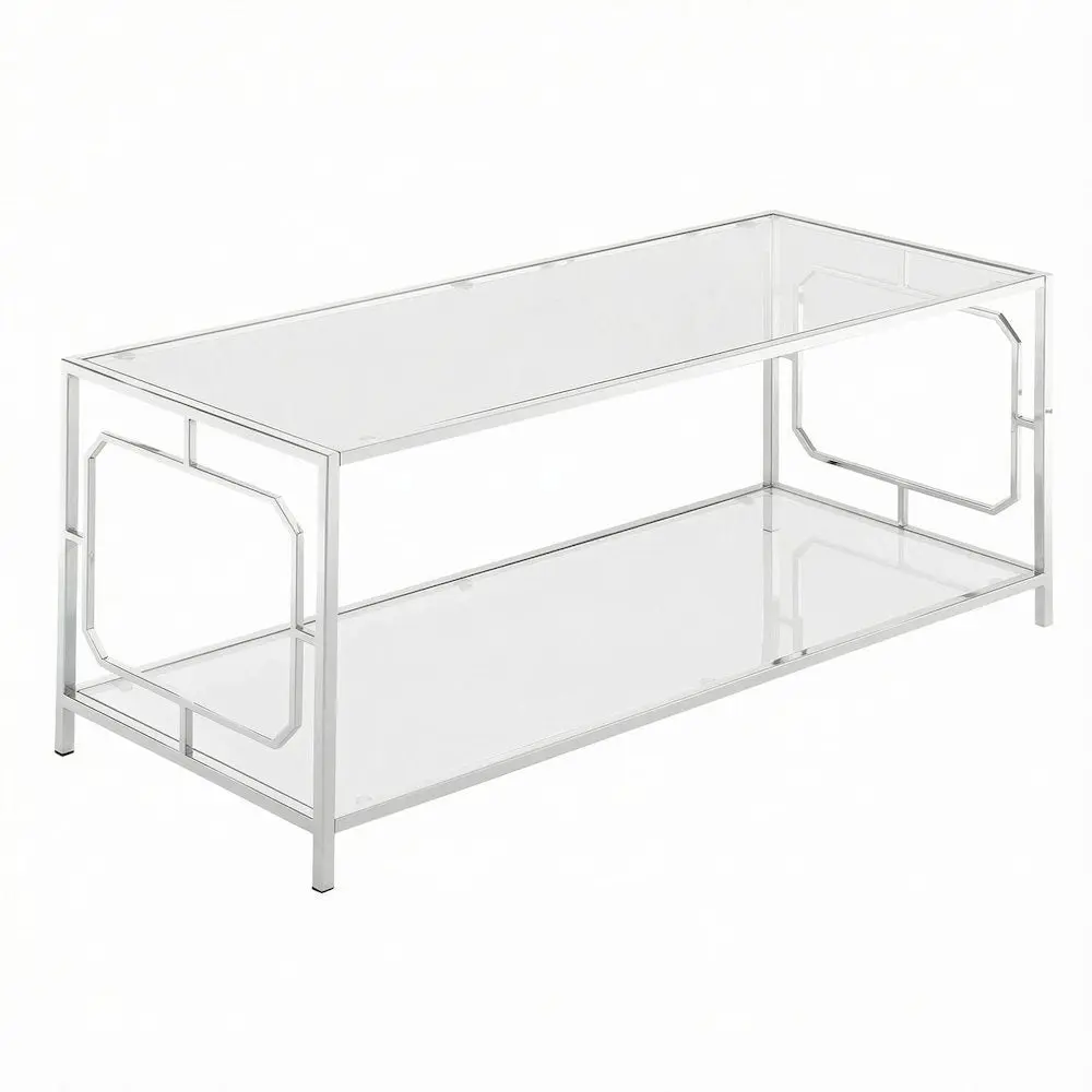 Clear Glass Coffee Table with Chrome Frame and Tempered Glass Surface