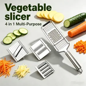 Multi-Purpose Vegetable Slicer with 4 Interchangeable Blades for Slicing, Grating & Julienne Cutting