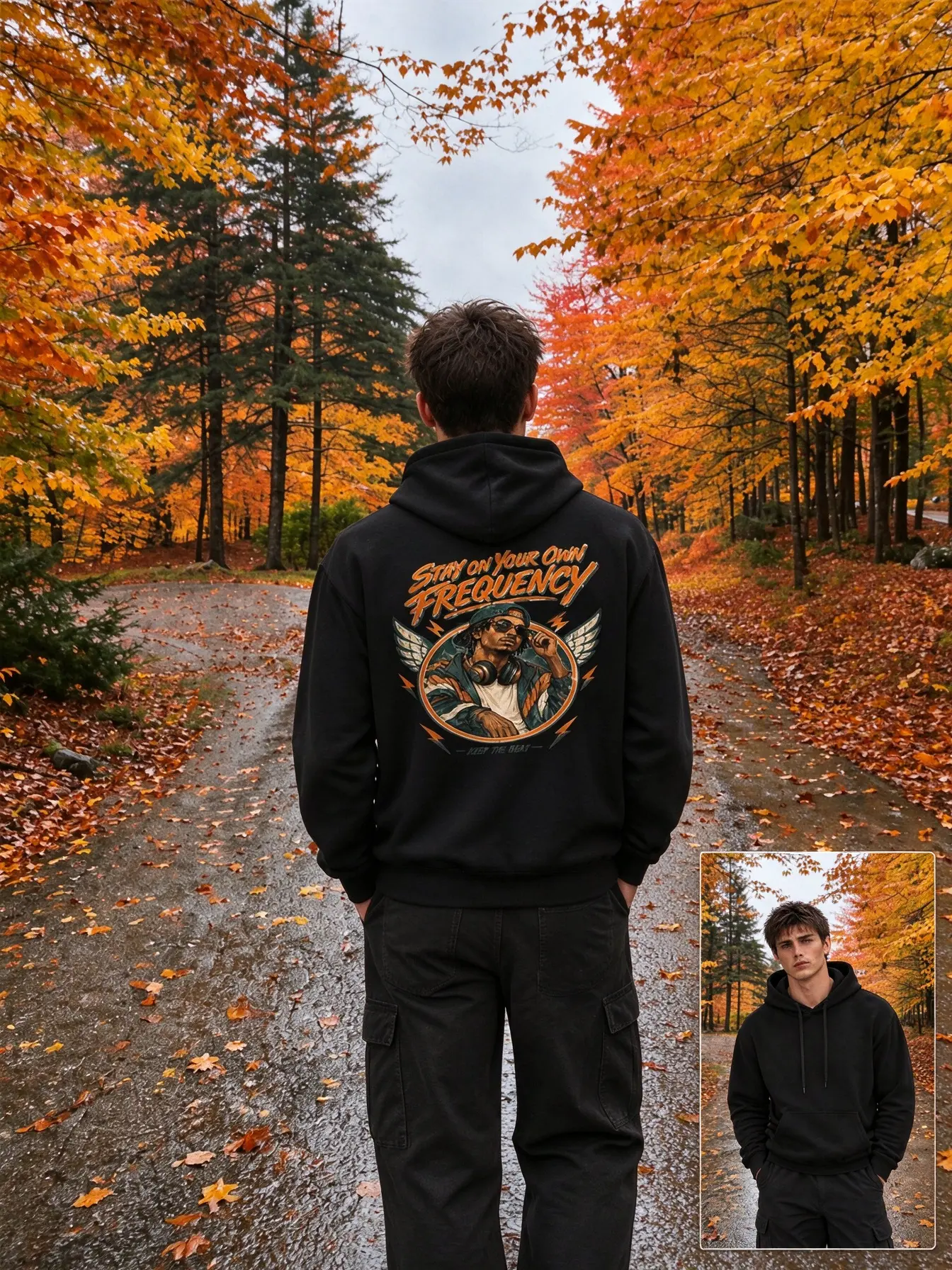 Men's Hooded Sweatshirt, Relaxed Fit Cotton-Poly Blend, Vintage Music-Themed Back Graphic, Fall & Winter Daily Casual Wear, Multiple Sizes S-3XL Stylish Menswear Tops Pullover Comfort Halo Fleece men's hoodies Warm Taupe men's hoodies Black
