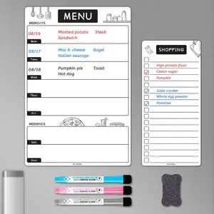 Magnetic Dry Erase Menu Board for Fridge, Weekly Meal Planner Whiteboard Set for Kitchen Refrigerator - Includes 1 Grocery List, 3 Markers and Eraser