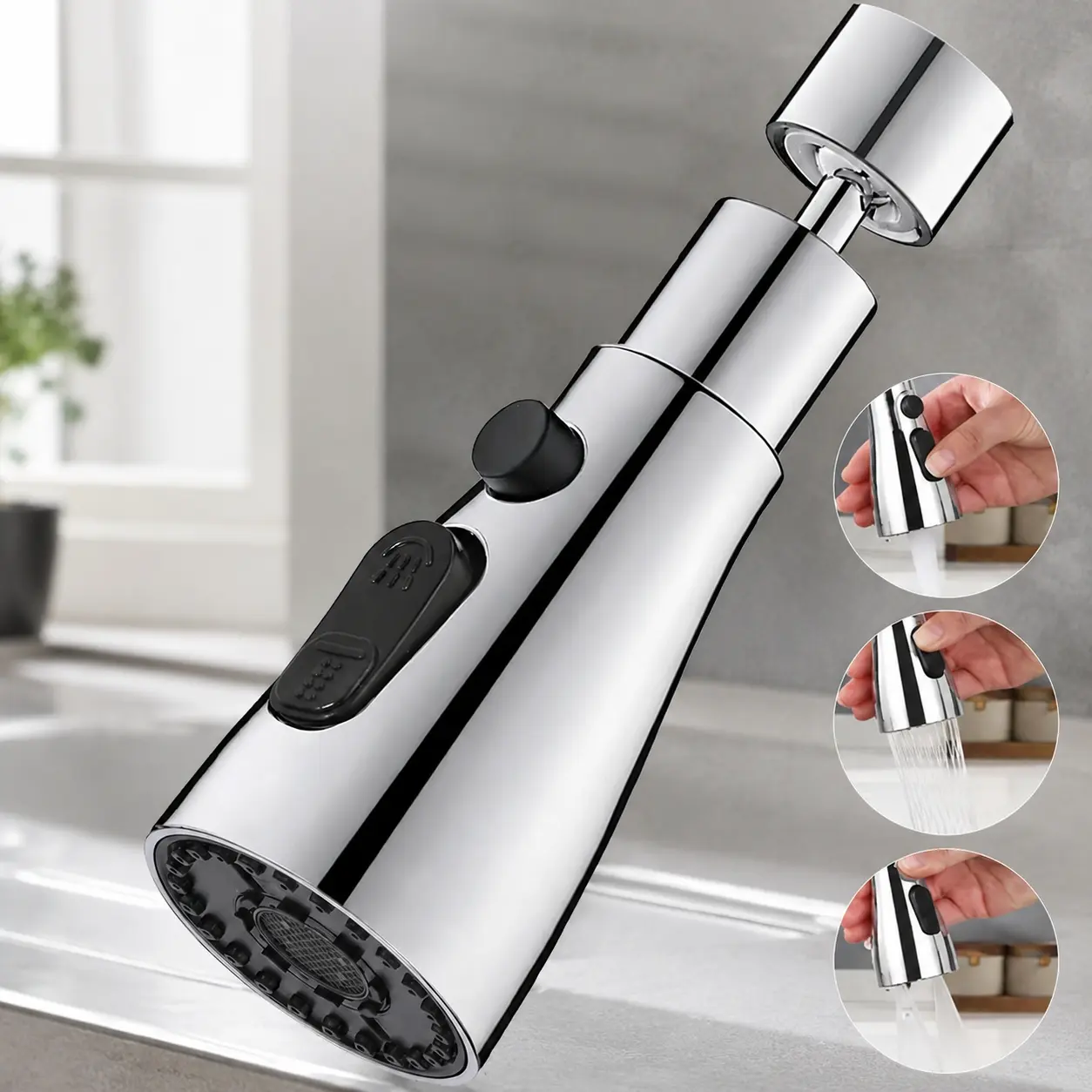Flexible Dual-Mode Sink Sprayer, Rotatable Kitchen Faucet Extender for Multi-Angle Cleaning, Upgraded Water-Saving Head Tool for Bathroom & Kitchen Dead Spot Cleaning, Faucet Attachment