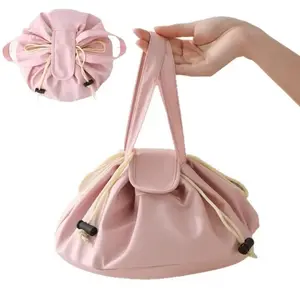 Large Capacity Quick Pull Drawstring Gym Bag - Wide Opening Cosmetic Organizer with Sturdy Handles for Travel & Beauty Storage