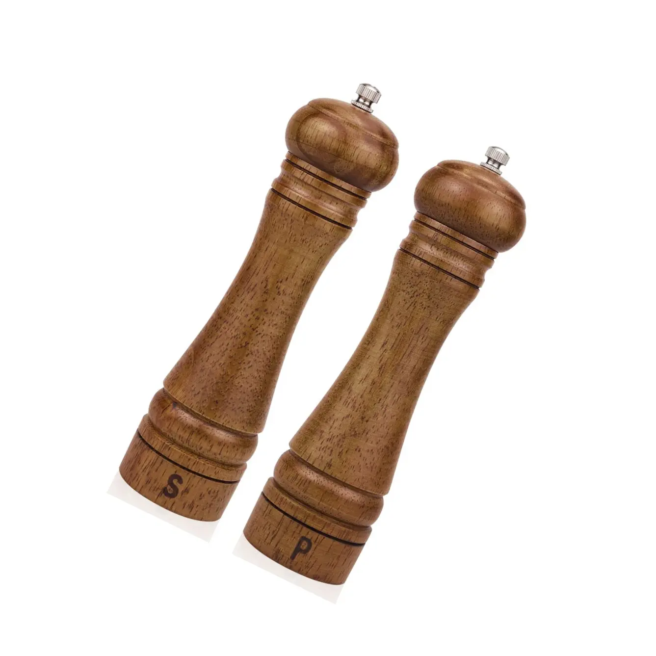 8 Inch Wood Salt and Pepper Grinder Set – Oak Wood Salt Mill and Pepper Mill with Adjustable Ceramic Rotor – Refillable Manual Pepper Grinder Shakers for Kitchen Cooking (Pack of 2)