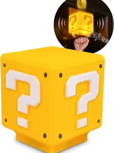 Super Bro Toys, Illusion Question Block Decorations Night Light for Kids and Fans, Yellow LED Night Lamp Box With Game's Gold Coin Sound, USB Power Cable