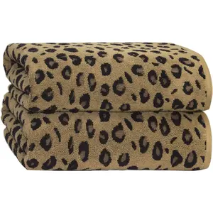 COTTON CRAFT Oversized Bath Sheet 2 Pack Extra Large 32 x 89 Animal Print Leopard Cheetah Africa Safari 100 Cotton Jacquard Towel Soft Absorbent Luxury Bathroom Shower Spa 450 GSM Bath Sheet