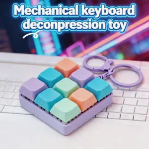 🔥Macaron 9-Key Keyboard Fidget Keychain, Silent Light-Free Mechanical Button Clicker Toy, Stress Relief Gift for Kids Over 3 & Adults