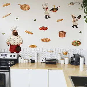 A piece (30*60cm*2pcs) of chef cooking pizza and bread wall stickers to decorate kitchen and living room background walls, kitchen stove walls, self-adhesive K20834 Decorative Wall Sticker