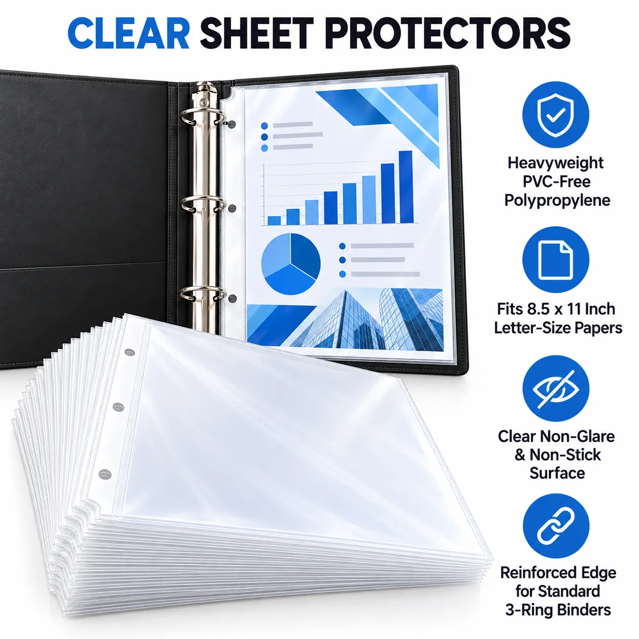 KTRIO Sheet Protectors 50 Pack, Heavyweight Clear Page Protectors for 3 Ring Binder, 8.5 x 11 Inch Letter Size, Top Loading, PVC-Free Non-Glare Document Sleeves