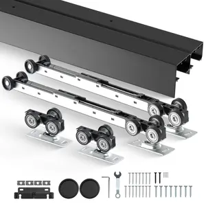 VEVOR Bypass Door Hardware,  8ft Heavy Duty Bypass Sliding Door Hardware Kit, Aluminum Alloy Sliding Closet Door Hardware Set with Finger Pulls, for 2 Door System, Fit Door Thickness 1 3/8" - 1 3/4"