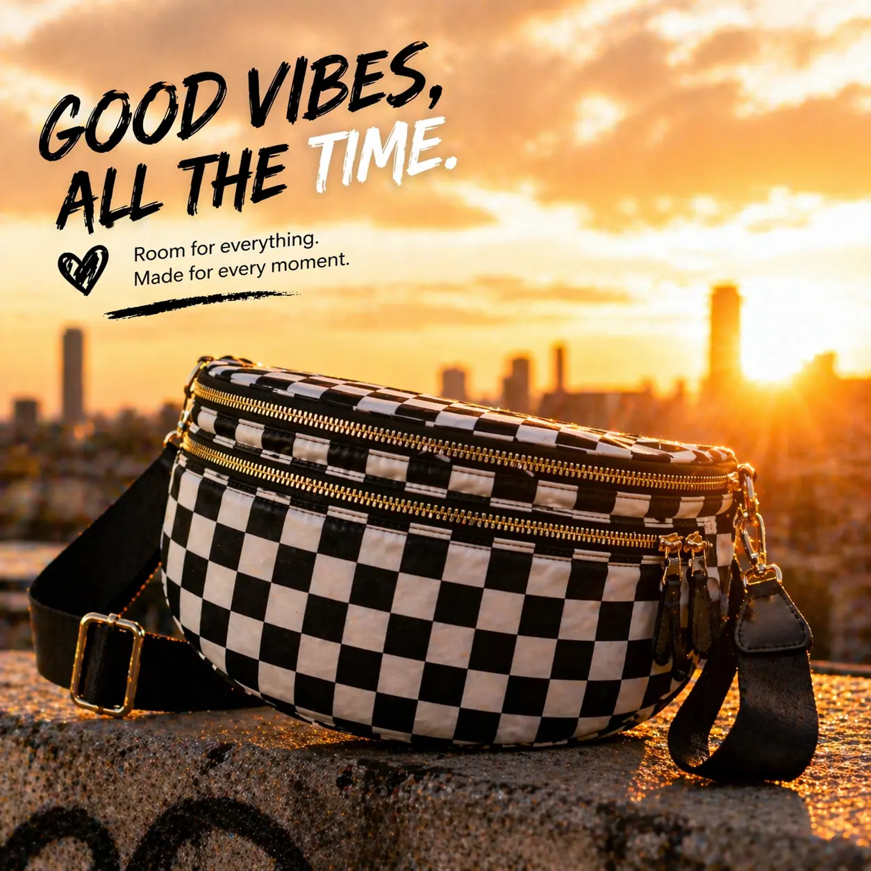 Stylish Checkered Crossbody Bag for Women Plus-size High-grade Nylon Bum Bag with Adjustable Strap Spacious Sling Purse for Sports & Outdoor Use Versatile Plaid Style Shoulder Bag Fashionable Patterned Bag Athletic Bag