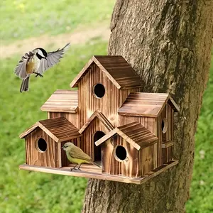 Wooden Creative Mini Birdhouse for Hummingbirds, Rustic Outdoor Bird Feeder Decoration, Ideal Backyard Garden Accessory, Tree