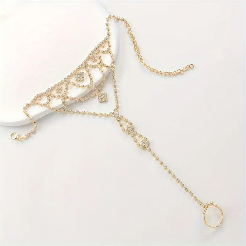 Sparkling Zircon Body Jewelry Set - 3-Piece Sexy Body Chain, Bling Anklets and Toe Ring for a Women's Beach Vacation, Chain Anklets