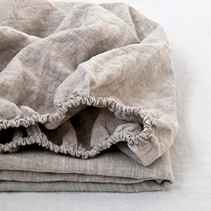 100% Linen Fitted Sheet Queen(1 Piece), 14 Inch Deep Pocket Mattress Cover Natural French Flax Stone Washed Farmhouse Soft Breathable Bottom Sheets-Linen