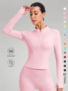 New Women's Small Stand-up Collar Long-sleeved Sports Jacket, Solid Color Versatile Fitted Quick-drying High Elasticity Comfortable Sports Top, All-season Quick-drying Women's Clothing for Daily Wear and Gym Training