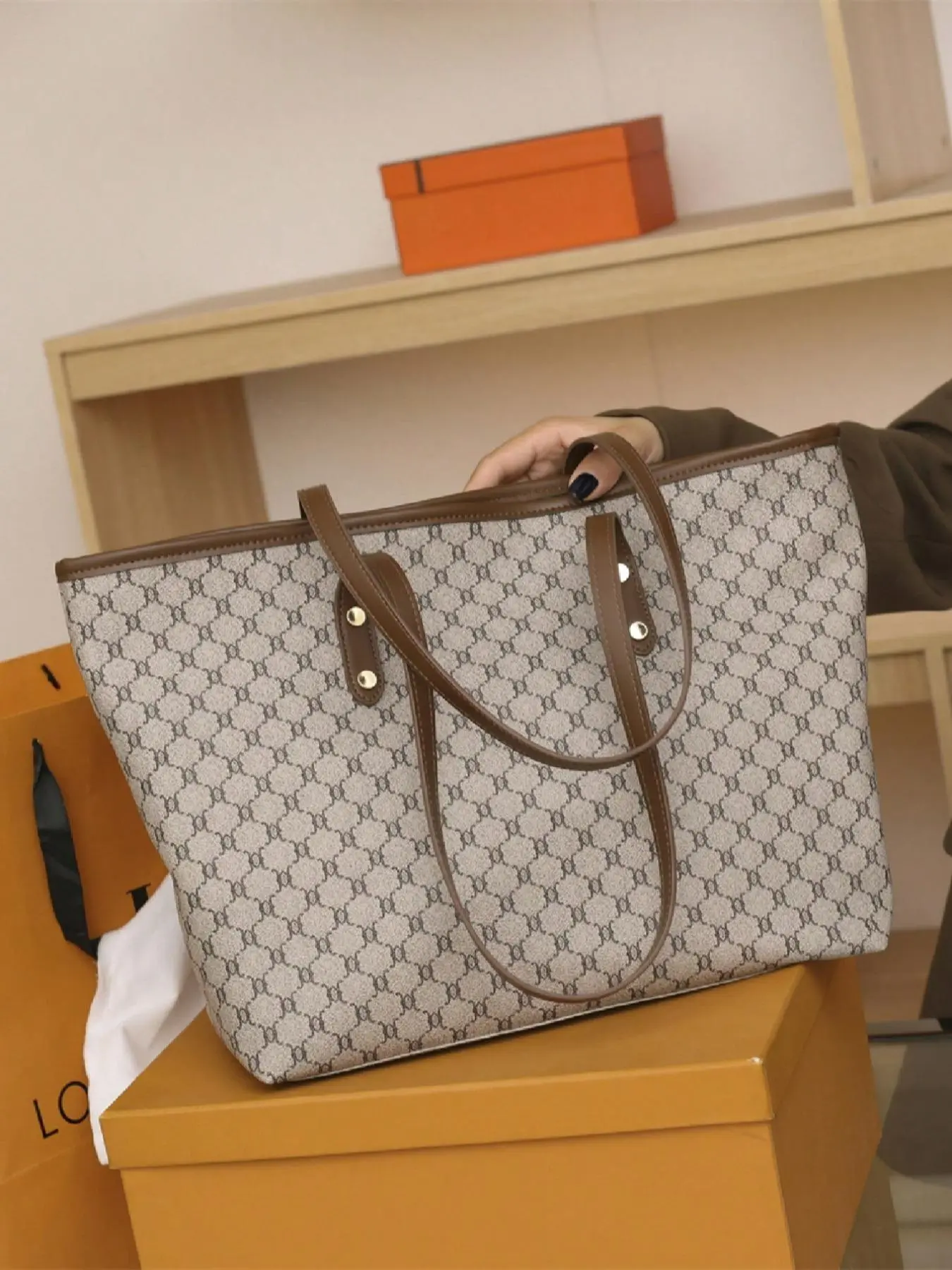 Fashion All Over Presbyopia Pattern Tote Bag, Casual Versatile PU Leather Zipper Shoulder Bag for Women, Trendy Casual Commuting Bag for Daily Used, Casual Everyday Bag, Fashionable Patterned Bag, Fashionable Versatile Purse, Stylish Tote Bags