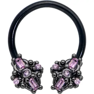 16G 3/8 Pink Gem Black Opulent Cross Horseshoe Circular Barbell