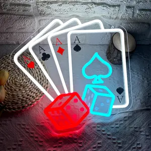 Decorative neon wall art for poker & card games—USB-powered, acrylic, featuring bright, vibrant lighting, LED neon lights, ideal for adorning the walls of various entertainment venues, parties, and gaming spaces