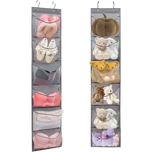 2 Pack Over the Door Shoe Organizer Diaper Holder Clothes Shelve for Closet with 6 Large Pockets (Mesh Pockets - 2 Pack)