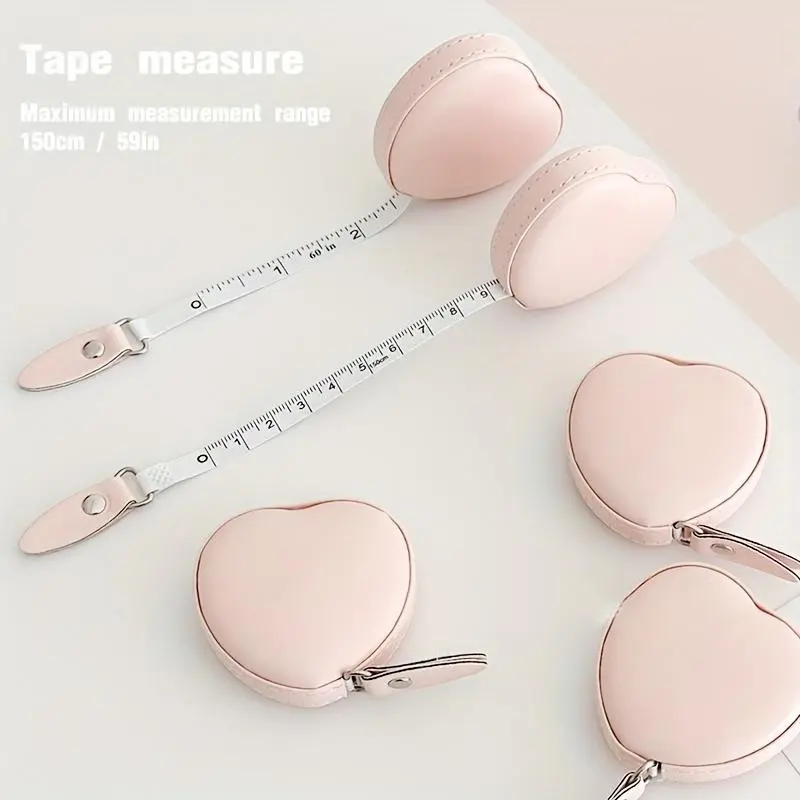 Cute Mini Heart Shape Leather Measuring Tape, Soft Fabric Sewing Ruler, Waist Circumference Measure Tool, Three Measurements Included, Retractable Measuring Tape, Portable Tape Measure, Measuring Tape For Sewing
