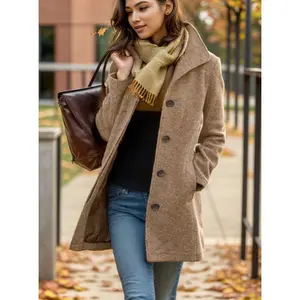 Women's Wool Coat, 2025 New Autumn Winter Women's Vintage Wool Coat, Mid-Length Slim Fit Overcoat