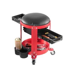 fathersdaygift VEVOR Rolling Mechanic Stool with Wheels, 300 lbs Capacity Garage Seat/Work Stool, Padded Roller Creeper Seat with Fixed Height, Tool Tray and 2 Drawers, for Garage, Shop Auto Repair, Red+Black