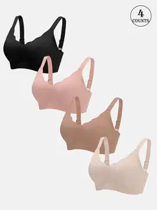 4 piece set high-quality seamless jelly women's bras Wireless sports bra workout bras comfortable skin-friendly gathers lightly adjustable straps with lining padded for a slim fit beautiful back solid color daily yoga sports bras