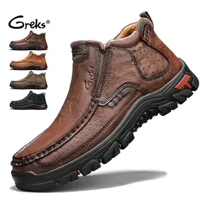 GREKS Men's Slip-On Ankle Boots Classic Laceless Design Easy On Off Breathable Comfortable Casual Driving Footwear Walking Shoes Black Boots