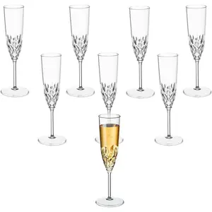 Plastic Champagne Flutes, 8 count Shatterproof  Fancy  Clear Champagne Glasses, 5 oz  Unbreakable Elegant Party Drinking   Glasses Wedding Birthday Bar Goblets