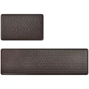 UKISS Kitchen Mat Set (2-Piece) – Shock-Absorbing Anti-Fatigue, Waterproof, Non-Slip Comfortable Standing Mats, Brown (18in×28in+18in×60in, 18in×28in+18in×40in)