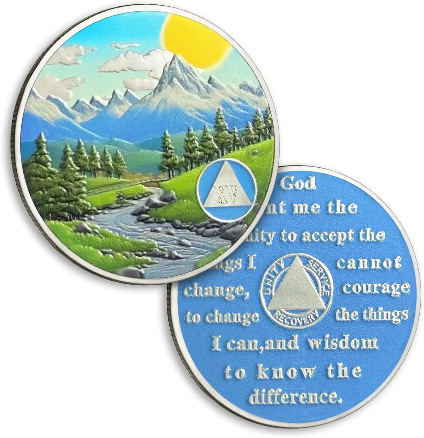 Sobriety Coin Valley Sunrise  Sobriety Chip Serenity Prayer AA Chips and Medallion Sun Chips Recovery Anniversary Token Sobriety Gifts for Men Women Alcoholics Anonymous Gift