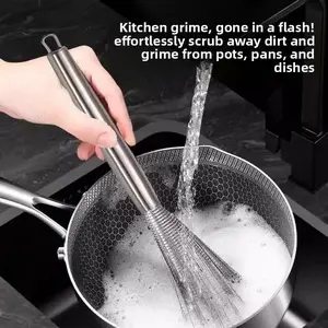 Stainless steel pot brush - A household kitchen tool with a long handle and non-fibrous steel wire bristles for cleaning pots. Ideal for kitchen use.