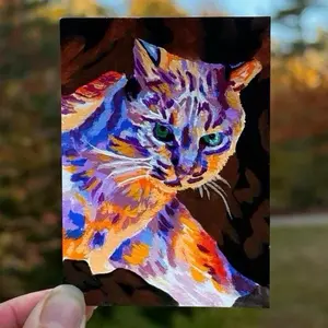 Original Small Gouache Painting Acrylic Gouache bobcat ACEO Bright Vibrant Impressionism Artwork