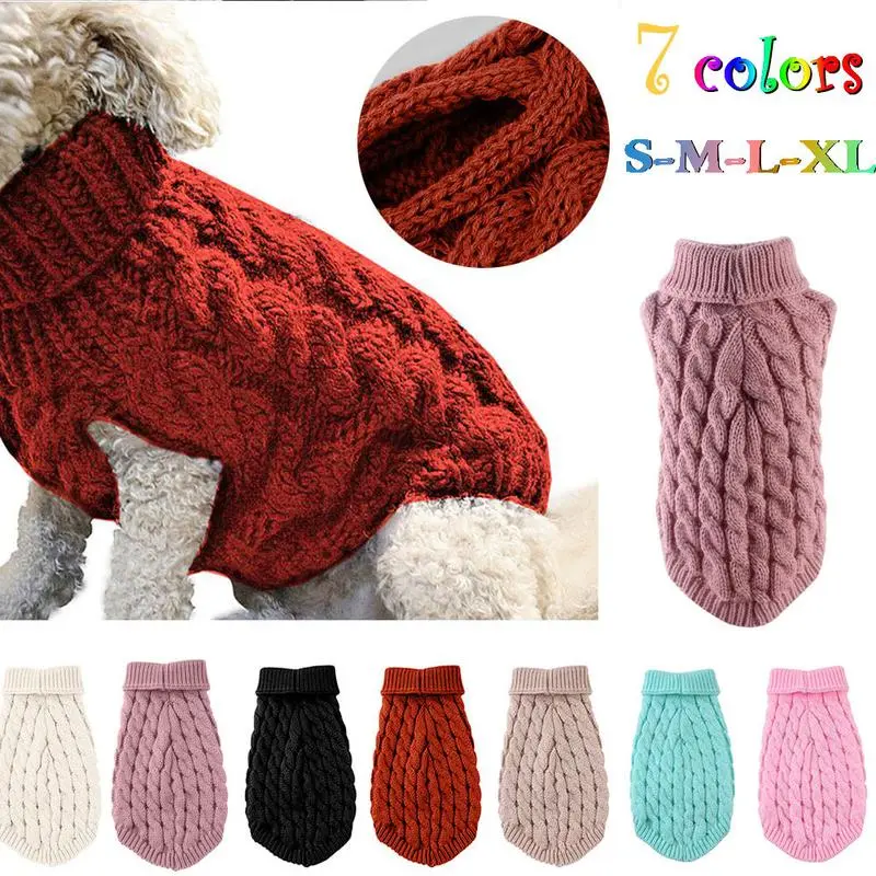 Pet Dog & Cat Turtleneck Knit Sweater - Winter Thick Warm Pullover, 7-Color Costume, S-M-L-XL Sizes for Small & Medium Pets