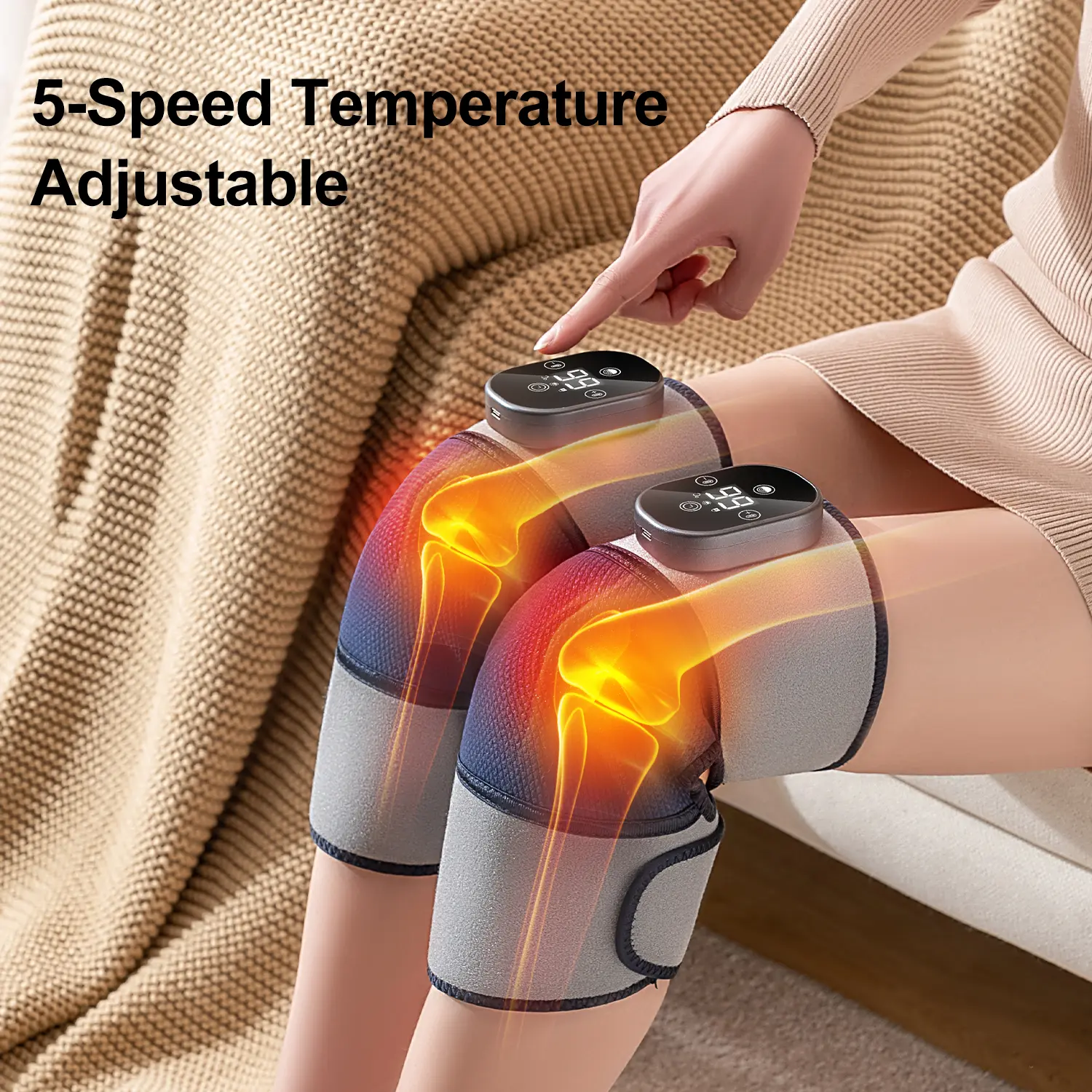 Portable Comfort Electric Cordless Knee Massager，Electric Heated Knee Brace, 5 Heat Levels & 3 Massage Modes, Personal Care Appliances，Gifts for Men and Women