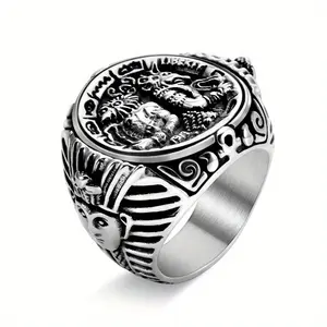 Retro Style Ancient Egyptian Figure Pharaoh Anubis Divine Beast Titanium Steel Ring Men's Personalized Stainless Steel Ring, The Perfect Gift for Friends, Boyfriends, Couples, Father's Day, Birthdays. Jewelry Suitable for Daily Wear
