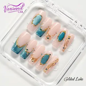 Voxinail Lab | Gilded Lake | Handmade Coffin Press-On Nails | Acrylic, Reusable, Long-Lasting