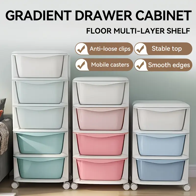 [Space-Saving Organizer] Multi-Color 3/4/5/6-Tier Gradient Plastic Drawer Storage Organizer with Wheels, Mobile Rolling Cart for Office, Art Craft, Bedroom & Dorm, Slim Storage Tower for Small Space Living, Storage Drawer Units