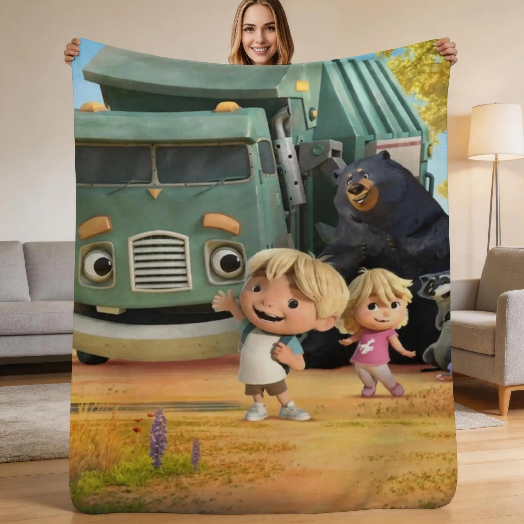 Trash Truck Netflix Cartoon Flannel Blanket, Soft Plush Throw Blanket Fluffy Durable Home Accessory, All‑Season Sofa Blanket, Great Children Cartoon‑Themed Holiday Gift