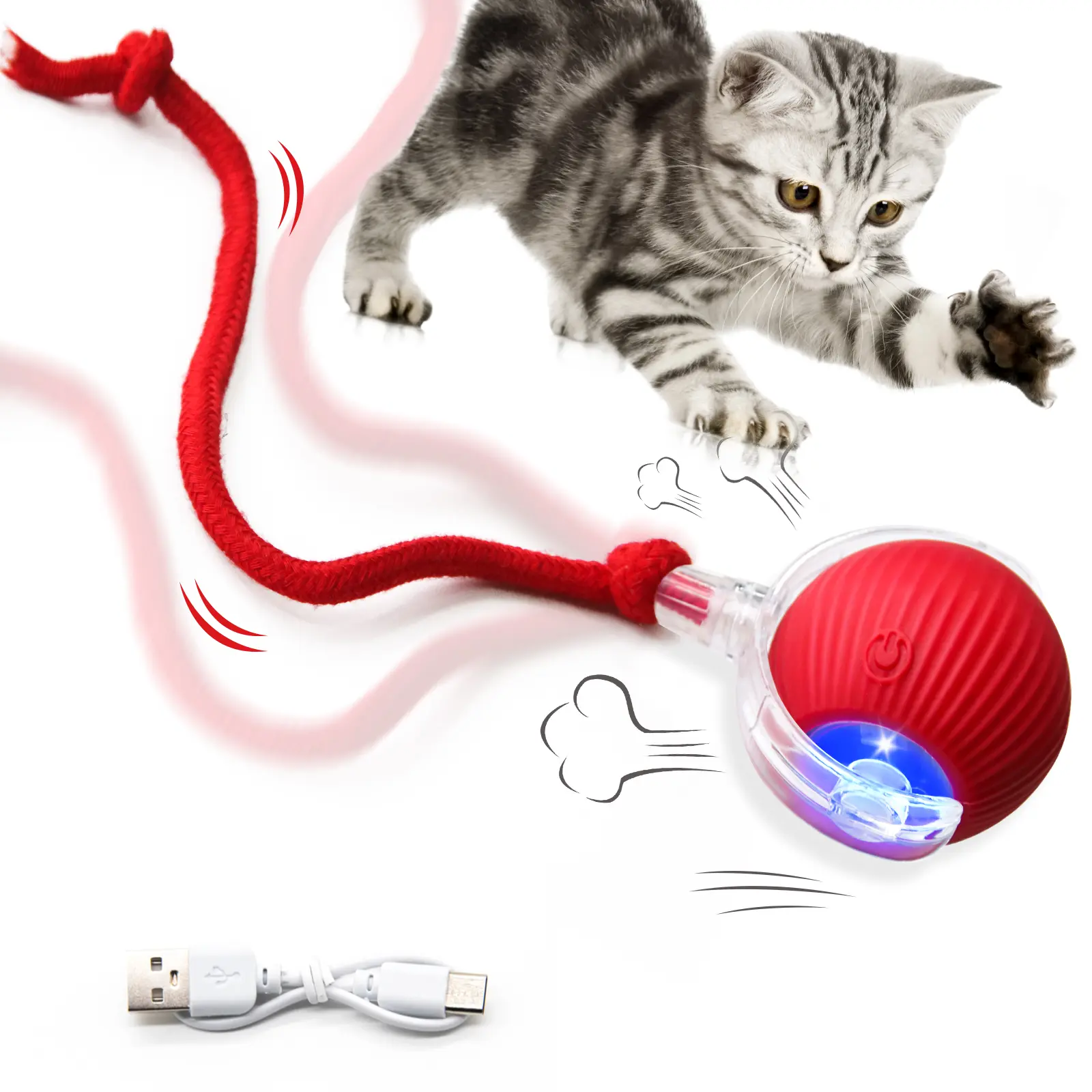 Interactive Cat Toys for Indoor Cats,USB Rechargeable, Fast Rolling cat Ball Toy On Rug, Bird Chirping & Motion Activated Cat Ball, Anti-Depression Pet Toy Fun Gift with Light,Playtime Exercise Entertainment