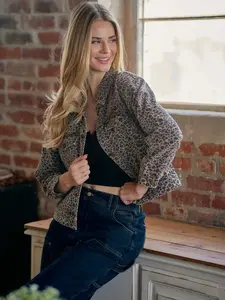 Leopard Print Oversized Denim Trucker Jacket