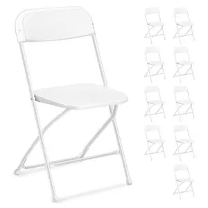 【Father's Day Gift】Outvita 4/6/10 Pack White Black Plastic Folding Chair, Indoor Outdoor Portable Stackable Commercial Seat with Steel Frame 350lb. Capacity for Events Office Wedding Party Picnic Kitchen Dining
