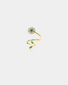 CZ Flower and Leaf Helix Earring